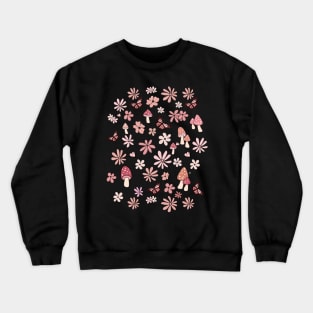 Pink, peach and Blush Pink Flowers Butterflies and Mushrooms Cottagecore Aesthetic Crewneck Sweatshirt